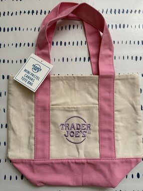 Trader Joe’s Canvas Mini Tote Bag Pink and Lavender